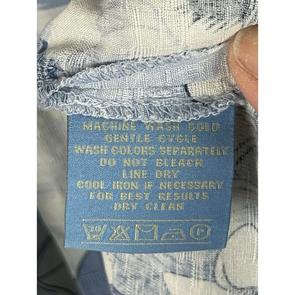 Bermuda Bay 100% Silk Hawaiian Shirt Blue White‎ Short Sleeve Button Up Size 2XL - Picture 9 of 13